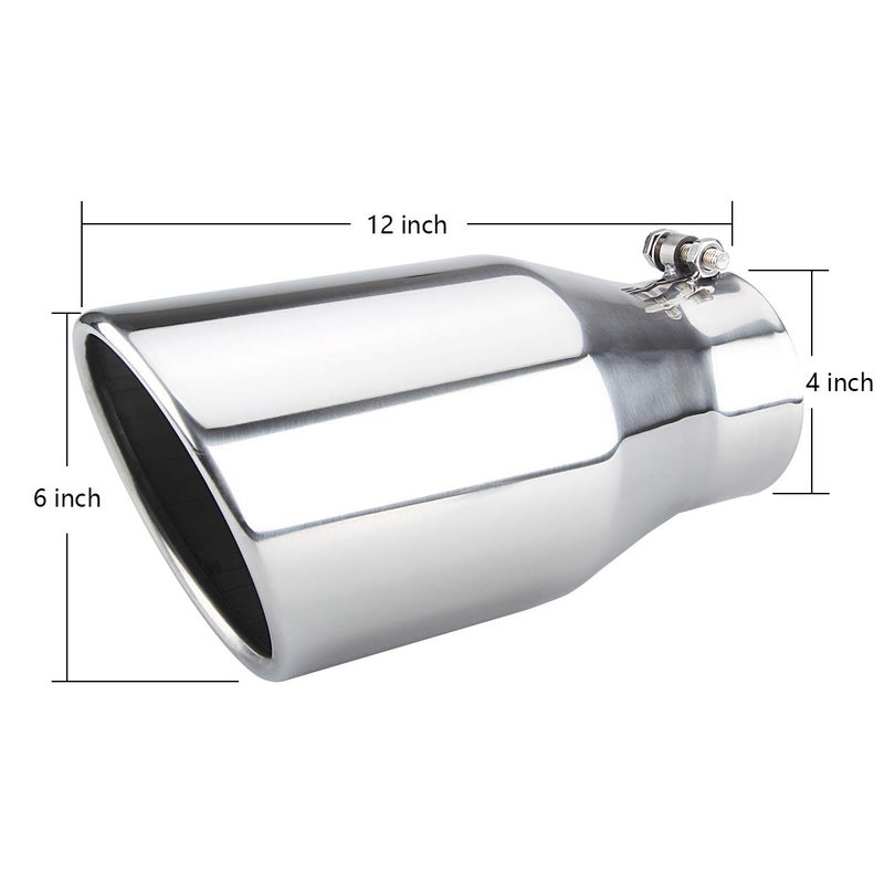 LCGP 4" inlet Diesle Exhaust Tip, 6" outlet, 12" Long Truck Tailtip, Rolled Angel Design, Polished Finished - Image 2